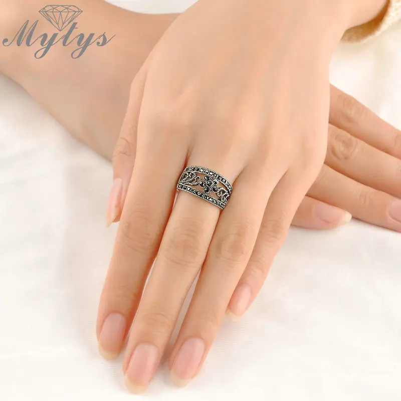 Mytys классический полый кружевной Невидимый марказит Винтажное кольцо для женщин Античный Ретро стиль Модное ювелирное изделие подарок R1029