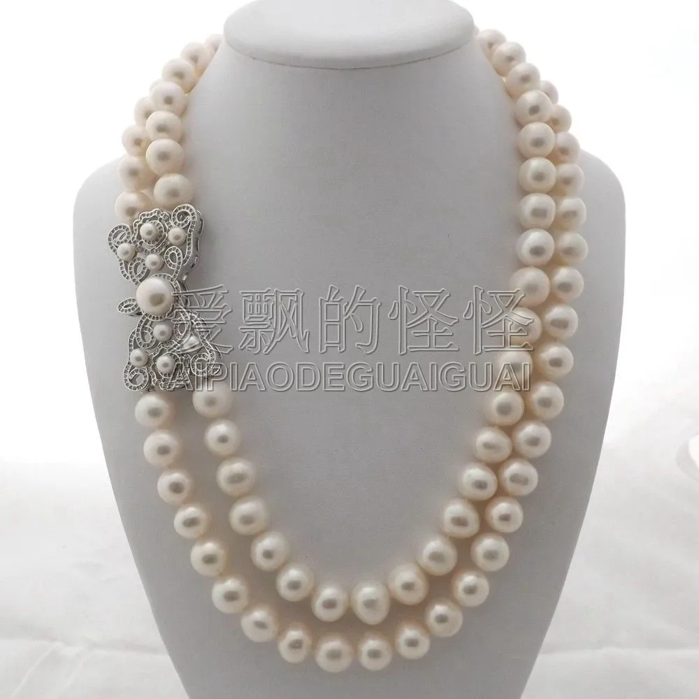 

Women's 20" 2 Strands White Pearl CZ Bowknot Necklace