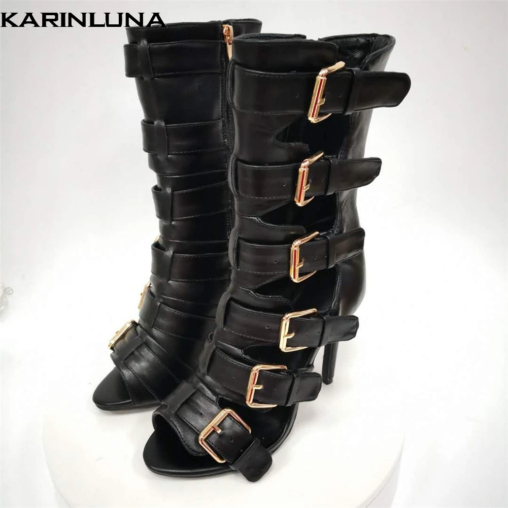 

Karinluna Brand Design Big Size 47 Sexy Party Women Shoes Top Quality Summer Summer Boots Thin High Heels Shoes Woman Sandals