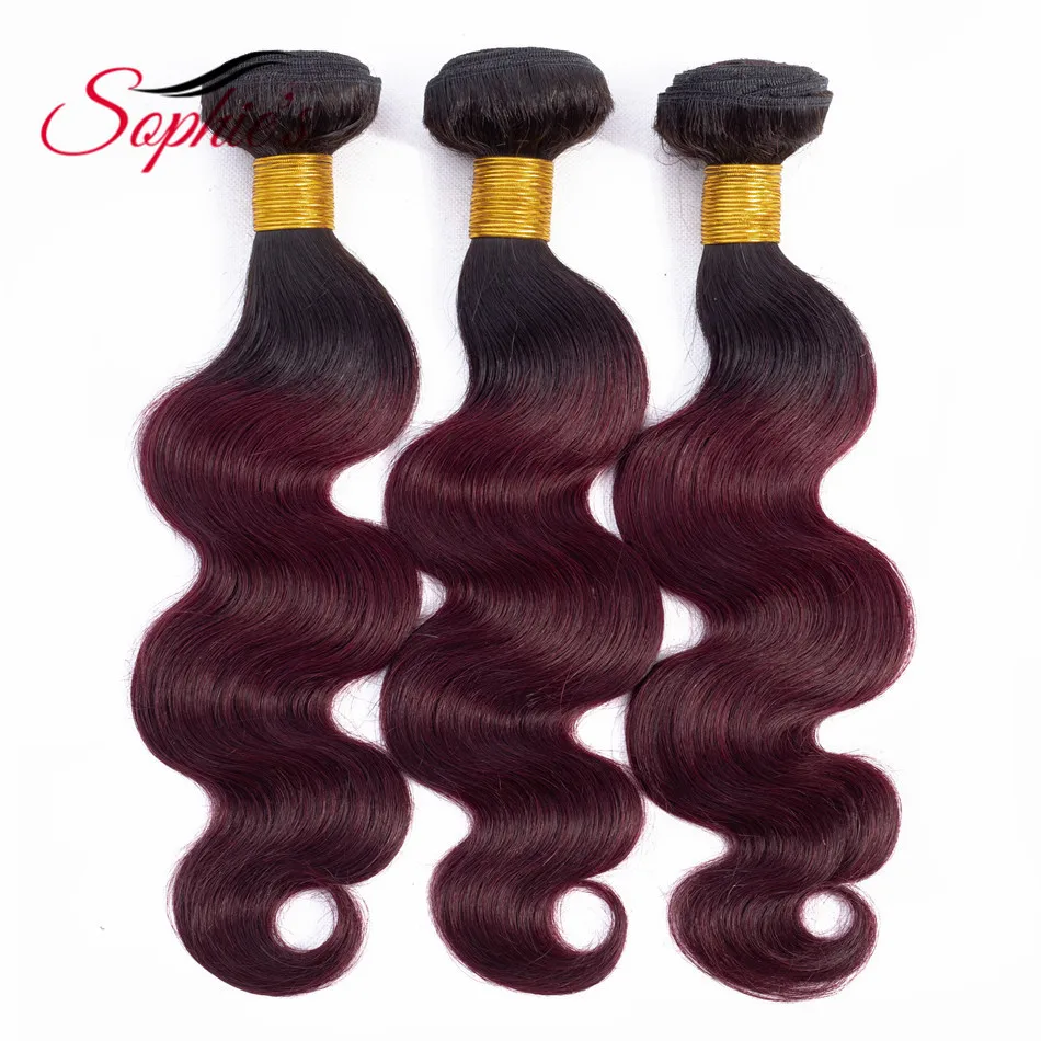 Sophie's Pre-colored Ombre T1B/99J Color Human Hair 1 Bundles Brazilian Non-Remy Body Wave Hair Sew In Hair Extensions Sophie's Pre-colored Ombre T1B/99J Color Human Hair 1 Bundles Brazilian Non-Remy Body Wave Hair Sew In Hair Extensions