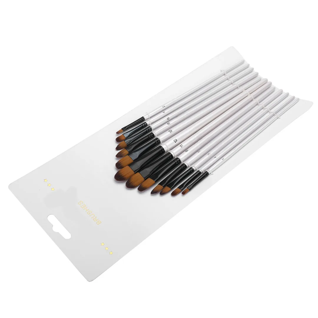 12PCS Artist Paint Brushes Set Acrylic Oil Watercolor Painting Oblate/Oblique Nylon Hair Brush Wood Handle School Art Supplies