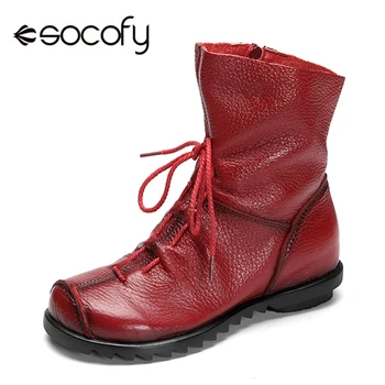 

Socofy Big Size PU Leather Ankle Boots Women Shoes Autumn Winter Ladies Shoes Woman Zipper Motorcycle Women Boots Botas Mujer