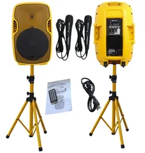 STARAUDIO Pair Yellow 15″ 3500W 2-way Powered Active PA DJ Stage USB SD FM BT Speakers W/ Stands Microphones