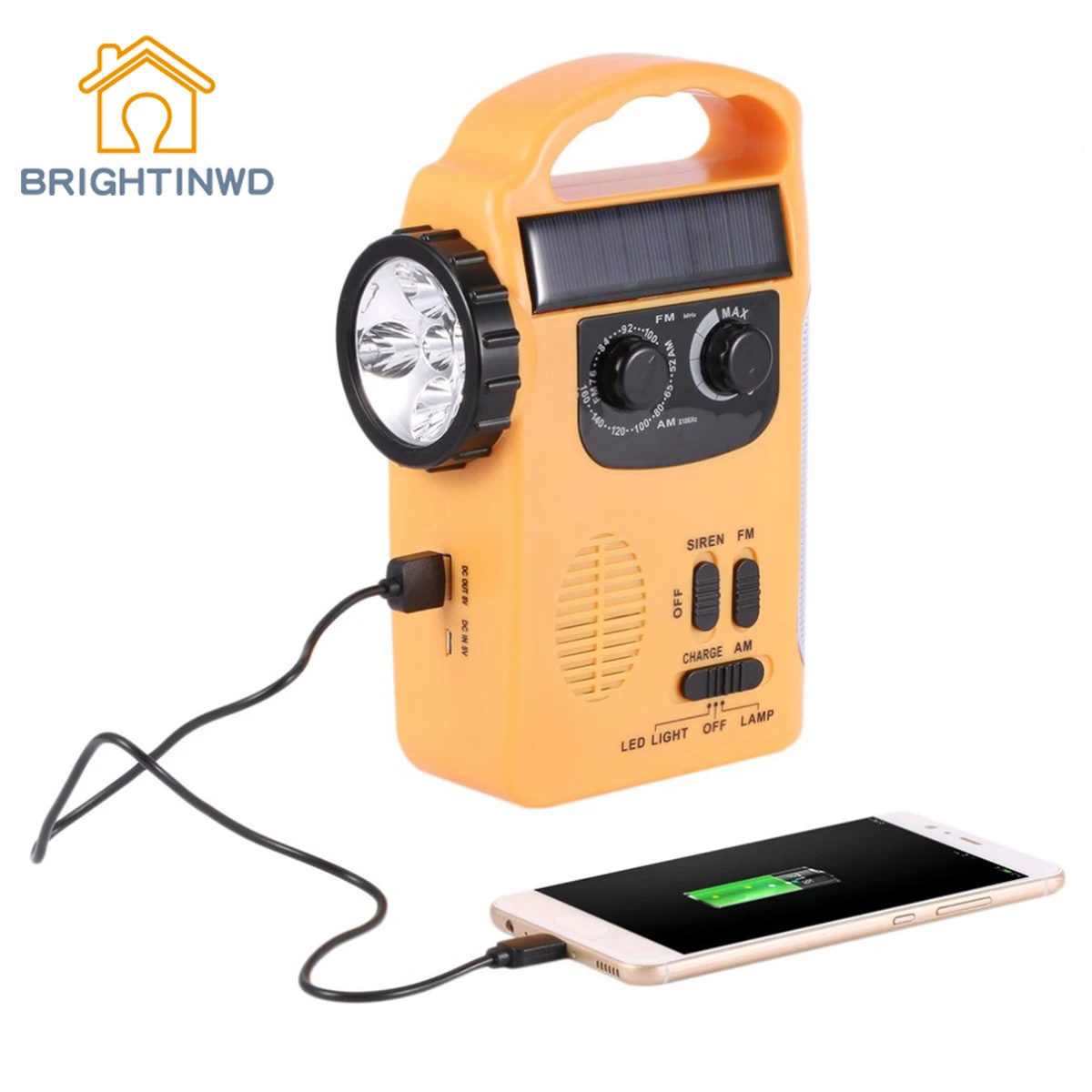 

BRIGHTINWD LED Flashlight for Emergency Portable Dynamo/Solar/Battery Powered Multifunctional Lantern with AM/FM Radio Lamp