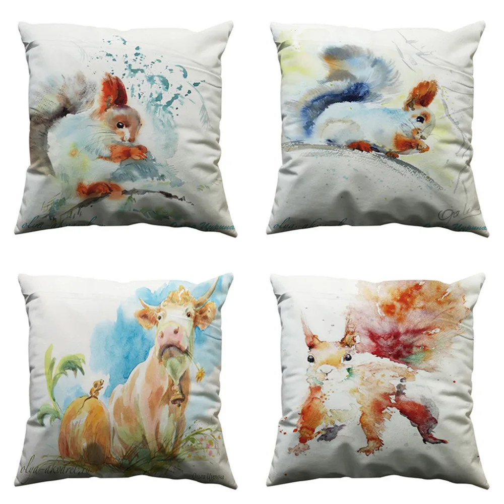 

Super soft fabric Pillow case Cute Squirrel Print Cushion Cover Cotton Polyester Pillow Covers Soft Sofa Throw Decorative Home