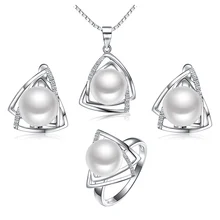 Набор ювелирных изделий из стерлингового серебра 925 пробы с жемчугом, включает в себя ожерелье из натурального пресноводного жемчуга, кольцо, серьги, ювелирные наборы Sinya tz09044
