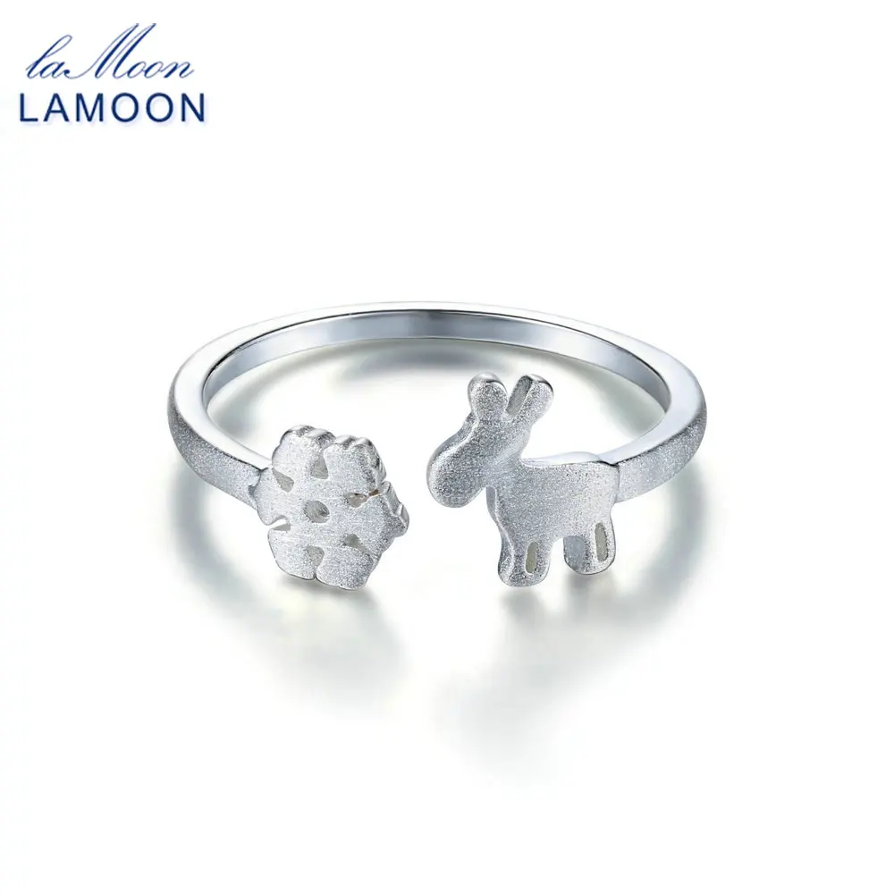 LAMOON Fawn & Snowflake 925-Sterling-Silver Adjustable Rings Fine Jewelry for Women Girls Christmas Gift Anti Allergy LMRY062