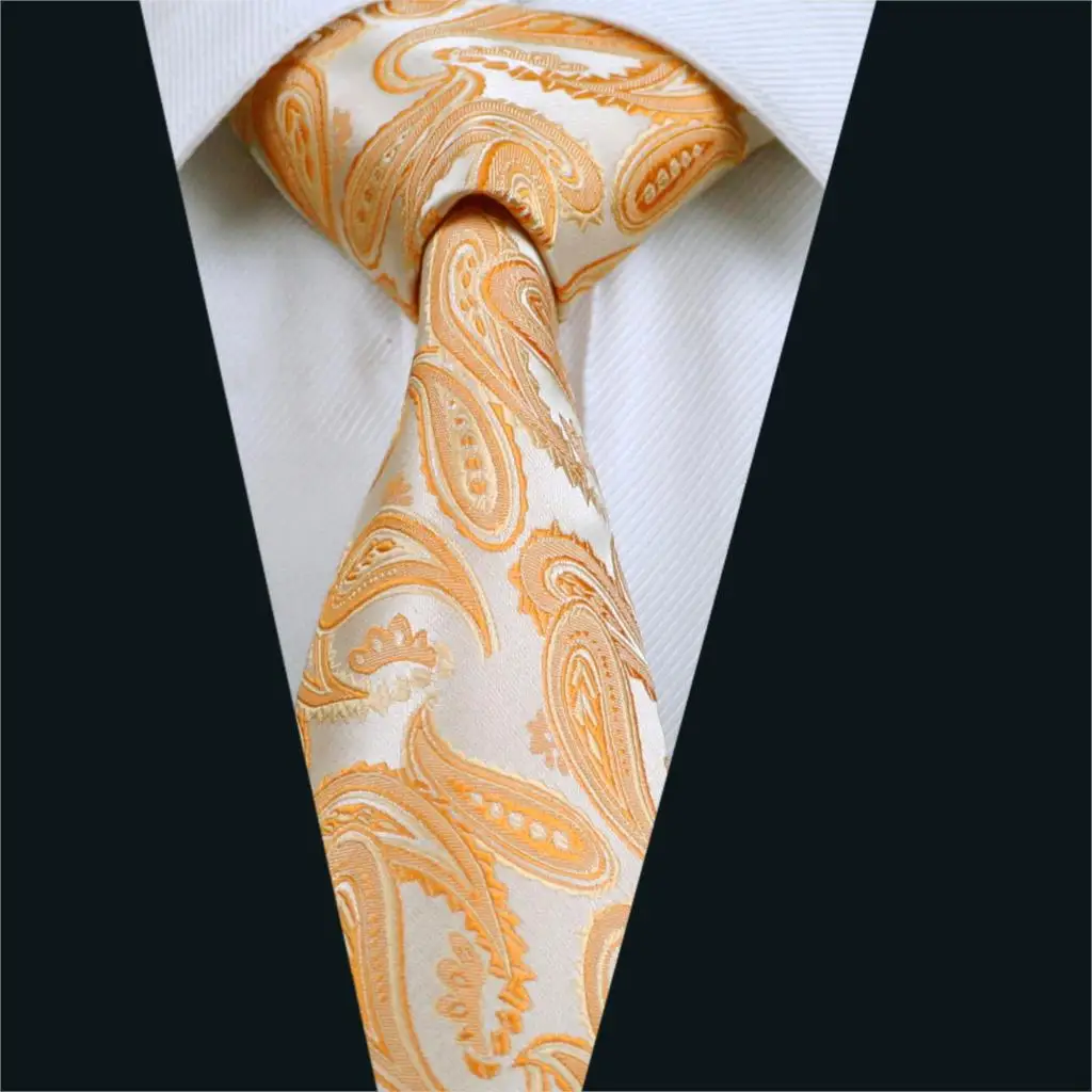 DH 1067 Mens Silk Tie Orange Paisley NeckTie Silk Jacquard Ties For Men ...