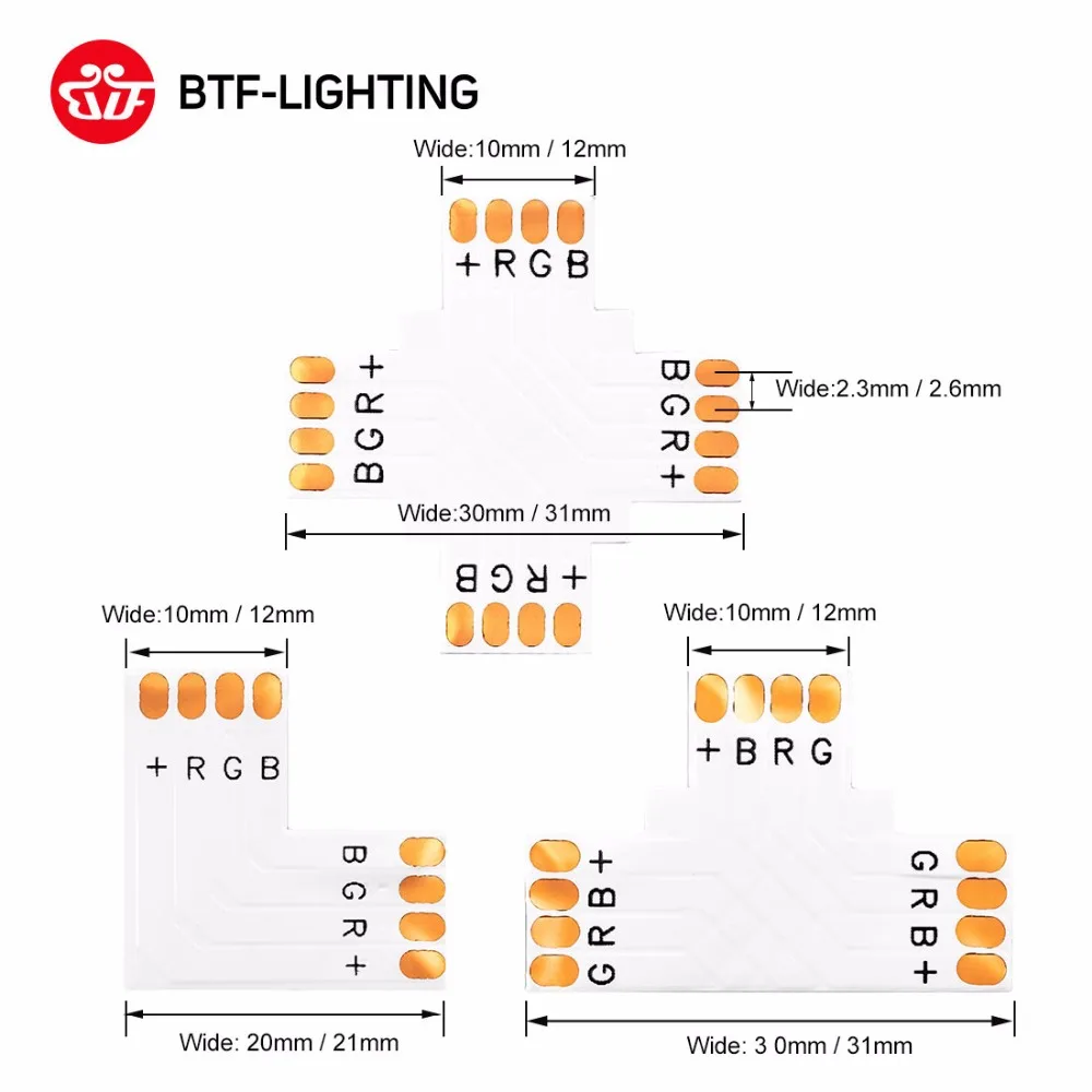 2pin/3pin/4pin/5pin угловой разъем 8 мм/10 мм/12 мм T/L/X PCB форма Solderless разъем для WS2812 WS2811 Pixel светодиодные ленты светильник