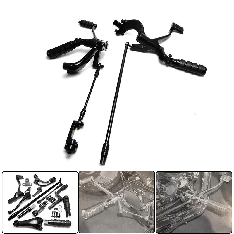 

Black Forward Controls Complete Kit Pegs, Levers, and Linkages For Harley 2014 2015 2016 Sportster 1200 Super Low 883 Iron