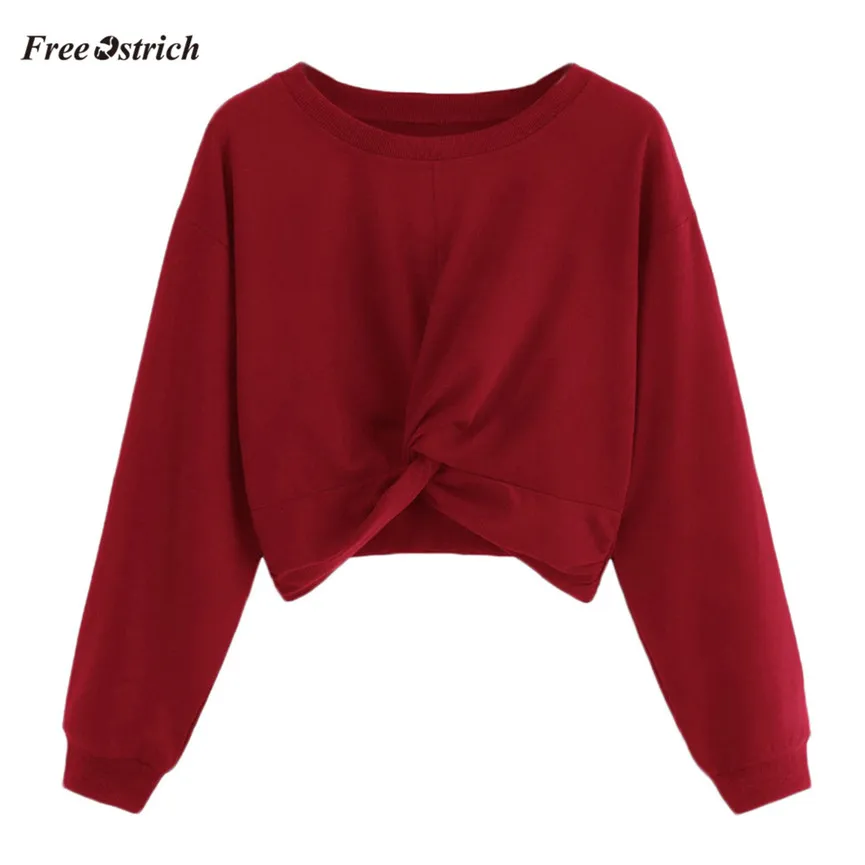 Free Ostrich Winter Women Sweatshirt Short Knotted Pullovers Full Sleeve O-Neck Loose Sweatshirt Jumper Sweats Warm Tops de18