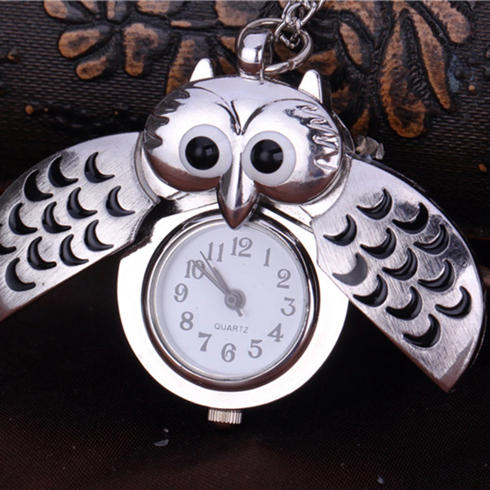 Vintage Quartz Antique Owl Bronze Pocket Watch Steampunk Necklace Roman Number Watches Pendant Chain Women Men Unisex Gifts 9336