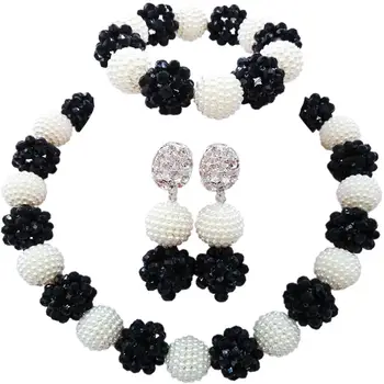 

2018 Marvelous Black White Handmade Bridal Necklace Earrings and Bracelet Sets 1C-SJZZ-34