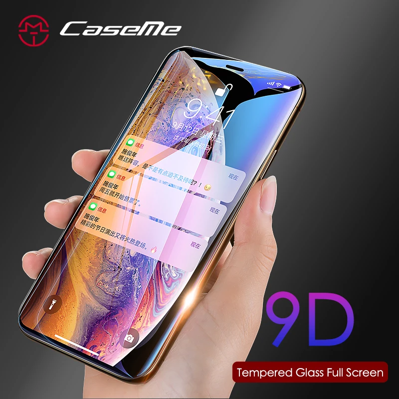 

CaseMe 9D Curved Edge Tempered Glass for iPhone X XS Max XR Screen Protector Full Cover for iPhone 8 7 6 S Plus Hard Glass Film
