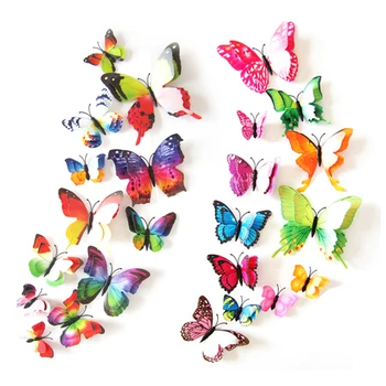 12Pcs 3D Double layer Butterfly Wall Sticker for wedding Home Decor Kids room Butterflies Fridge Magnet stickers Room Decoration 1