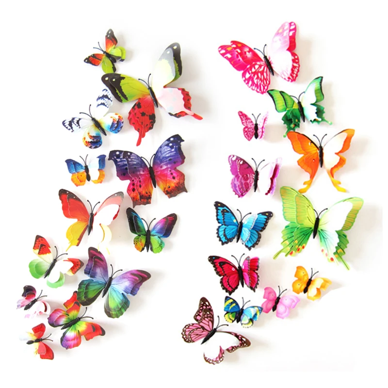 12Pcs Luminous Double Layer 3D Butterfly Wall Stickers Home Room Decor  Butterflies For Wedding Decoration Magnet Fridge Decals