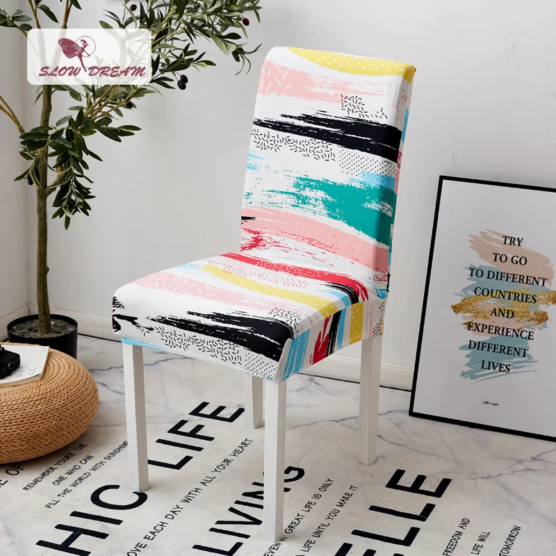 

Slowdream Nordic Chair Cover For Banquet Wedding Party Elastic Band Home Decor Colorful Stretch Anti Dirty Removable Slipcover