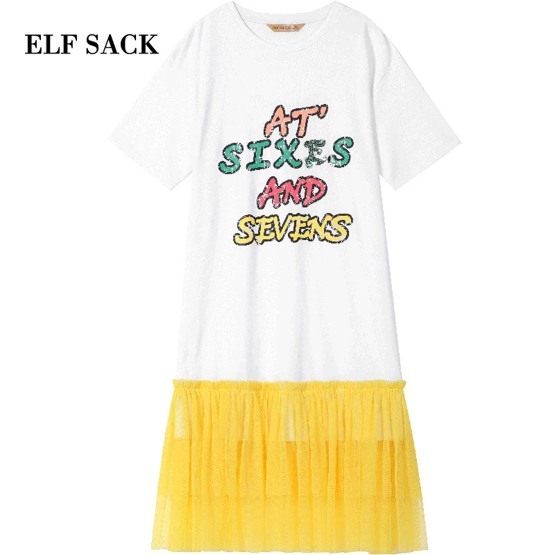 Женское сетчатое платье в стиле пэчворк ELF SACK Модное летнее плиссированное