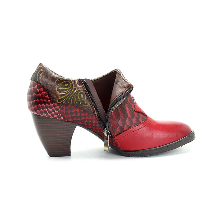 Big Size High Heels Pumps Women Shoes Vintage Handmade Square Toe Snake Pattern Zip Cow Leather Pumps Spring Autumn Ladies Shoes (3)