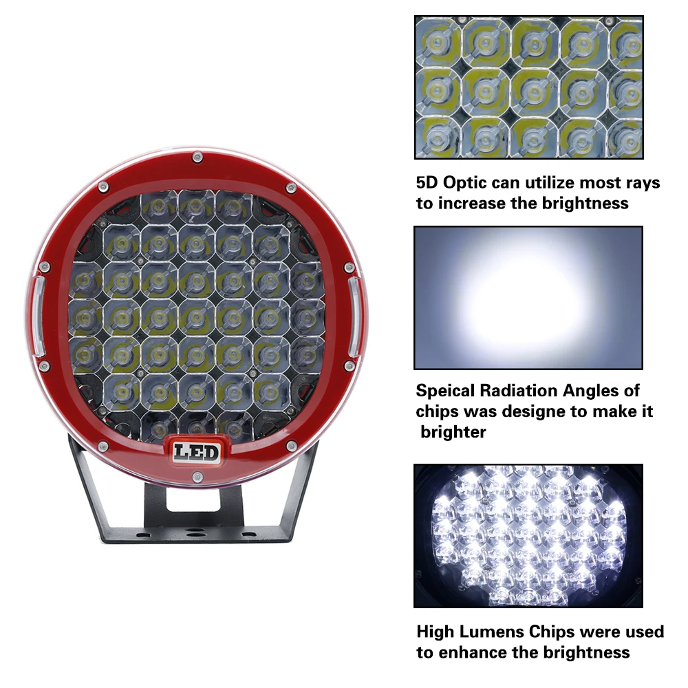 185 Вт 9 дюймов красный черный круглый светодиодный светильник " светодиодный внедорожный светильник супер мощный светодиодный рабочий светильник для SUV ATV UTV 4X4 4wd автомобиля