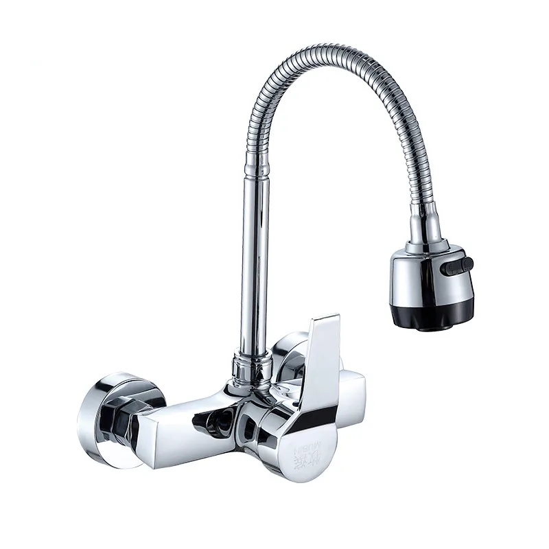 Us 30 86 22 Off Wall Mounted Kitchen Faucet Wall Kitchen Mixers Kitchen Sink Tap 360 Degree Swivel Flexible Hose Double Holes In Kitchen Faucets