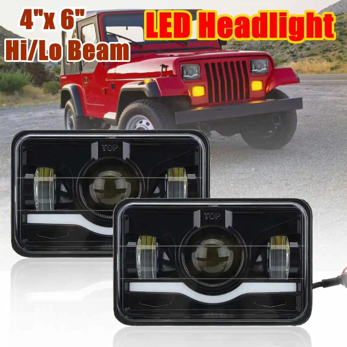 

2pcs 4" X 6" LED Headlight Red & White Hi/Lo Beam Truck Replacement Lamp For Jeep
