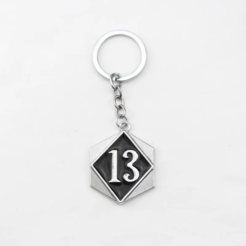 Винтажная цепочка для ключей Lucky Number 13 серебряного цвета черные шестиугольные