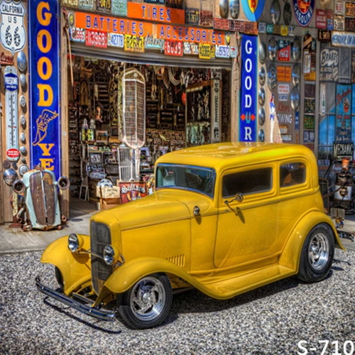 10x10FT Vintage Yellow Car Street Repair Shop Tools Store