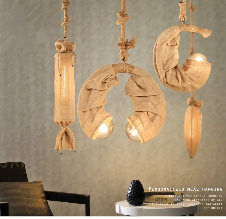

American country retro hemp rope chandelier individuality creative restaurant balcony lamp bar bar clothing store droplight
