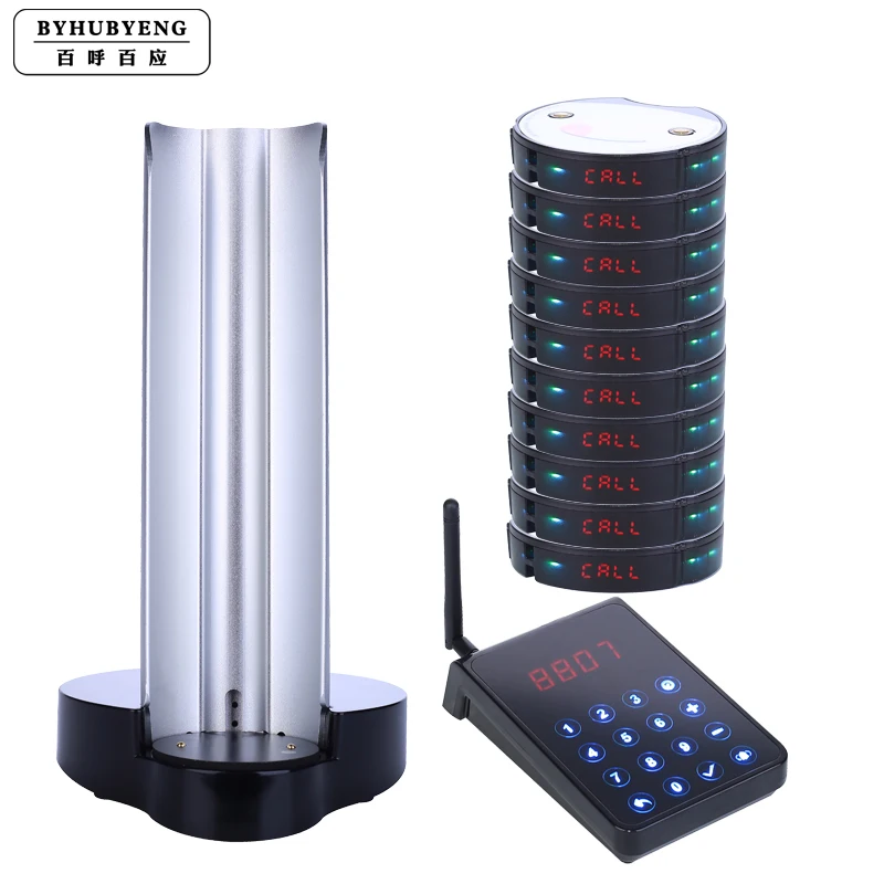 

BYHUBYENG Wireless Pager System Wireless Calling System Hospital Nurse Calling System Including 1 Transmitter And 10 Receivers