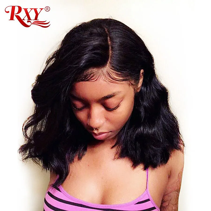 RXY волос 13x6 короткий парик-Боб перуанский естественная волна Glueless синтетические волосы на кружеве человеческие Искусственные парики
