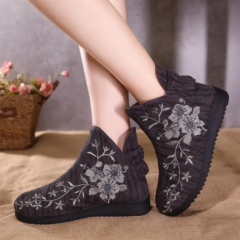Г. Новые китайские зимние ботинки, Размеры 35-40 женские хлопковые ботинки с вышивкой в народном стиле обувь в стиле «Старый Пекин»