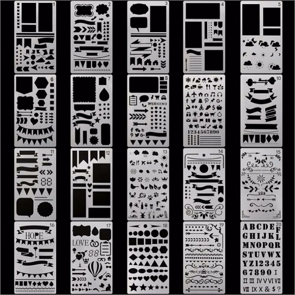 20pcs/set New Creative DIY Stencils School Supplies Hollow Out Drawing