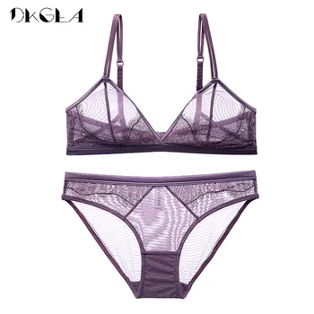 

Fashion Purple Seamless Bra and Panties Sets Transparent Embroidery Brassiere Lace Lingerie Sexy Bra Women Underwear Set Black