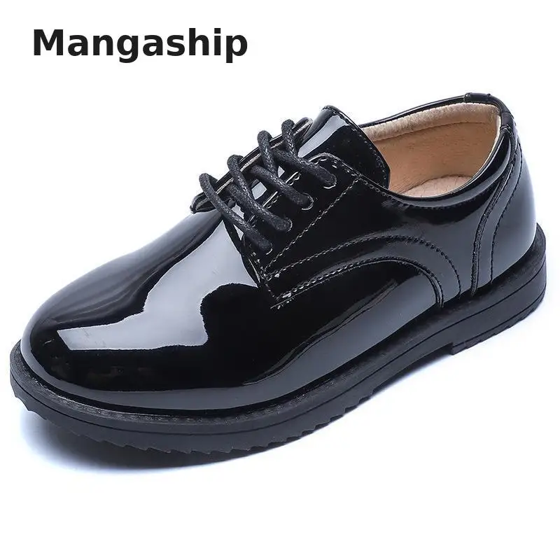 

Children's shoes solid color black British wind student flower girl 2019 spring and autumn new large medium and small boys shoes