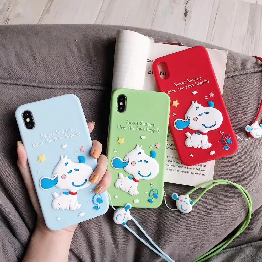 

maosenguoji cute cartoon dog snoopi Silicone soft neck rope Mobile Phone Case for iphone 6 6s 7 7plus 8 8plus X XR XS MAX cover