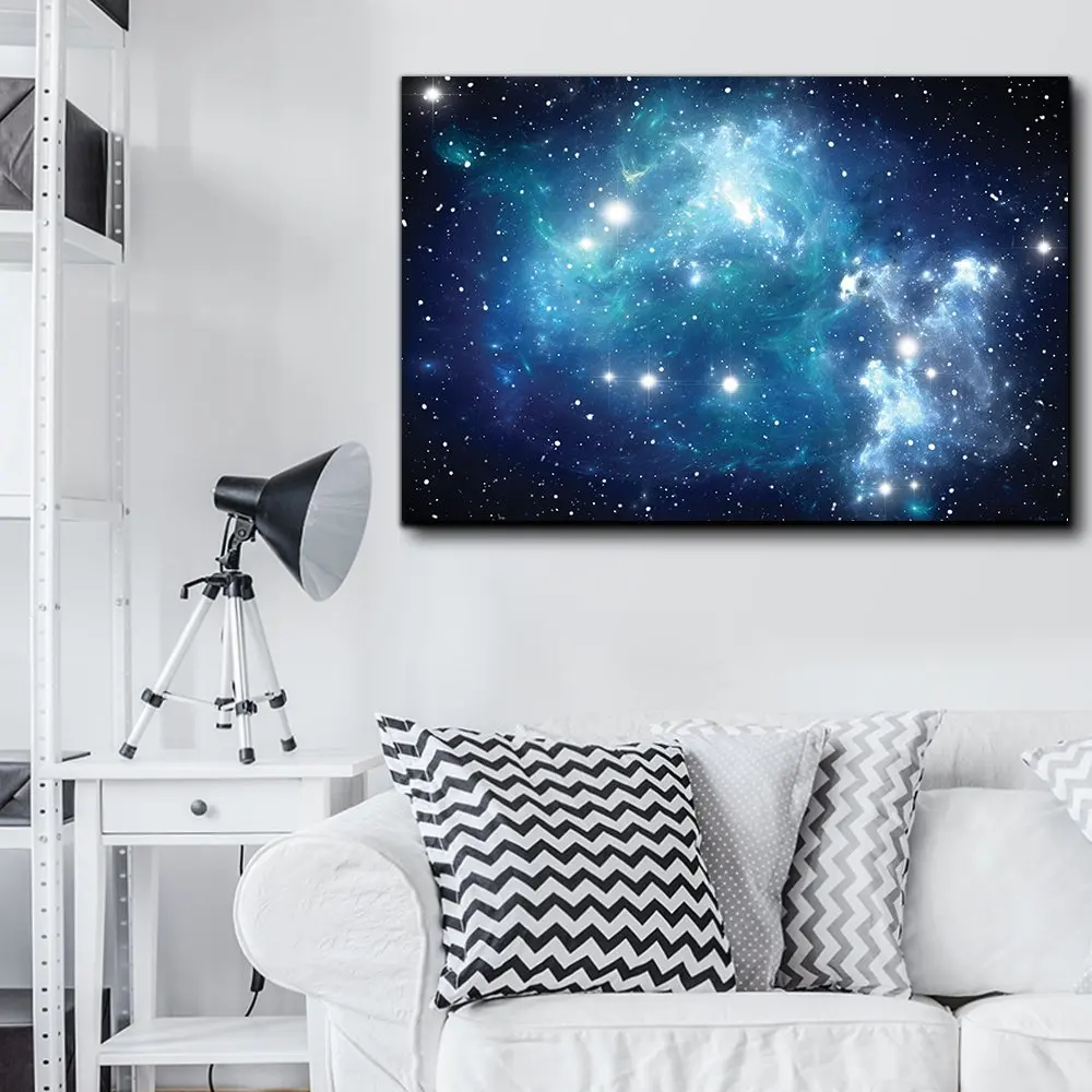 HD Print Canvas Painting1 Panel Blue Aurora Starry Landscape Modular Picture Wall Art Poster 