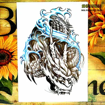 

Silver Dragon Temporary Tattoo Body Art Flash Tattoo Stickers 12*20cm Waterproof Henna Tatoo Styling Home Decor Wall Sticker