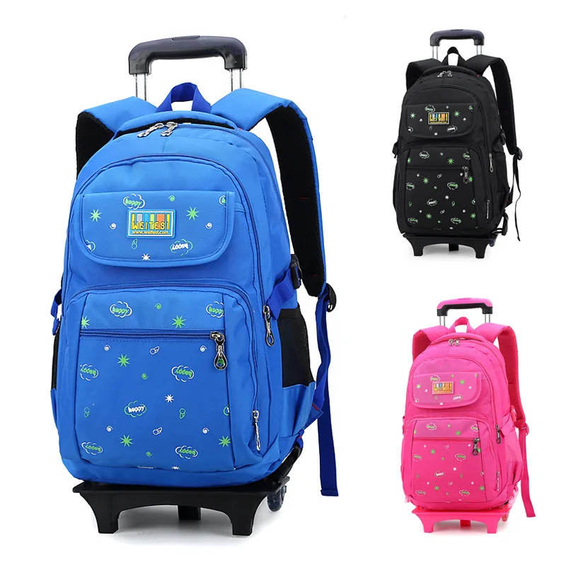 Girls School Bag Children Climb Stair Trolley Bookbag Kids Wheeled Backpack new