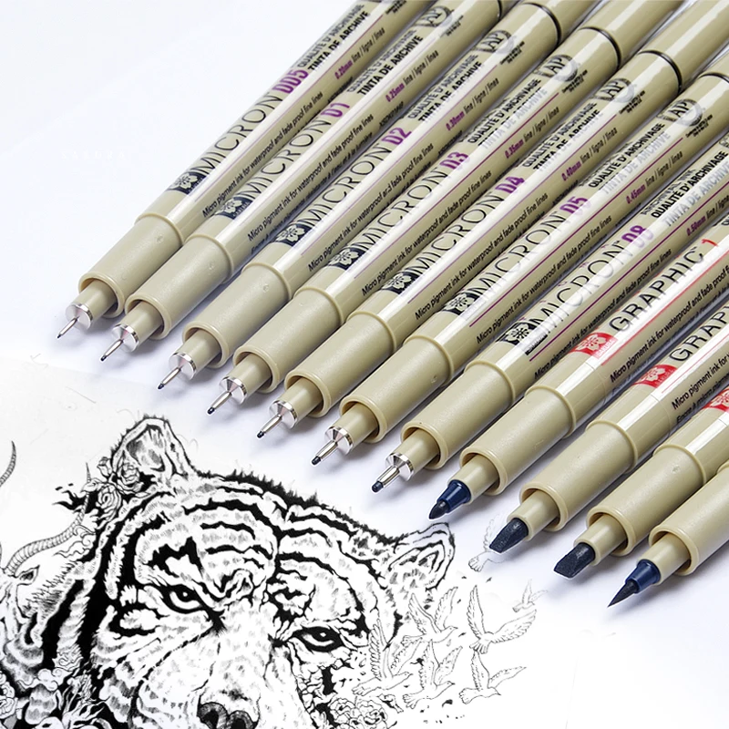 Sakura 13 разных размеров Pigma Micron чернильная кисть набор художественных маркеров ручка для рисования дизайн Манга рисунок комикс