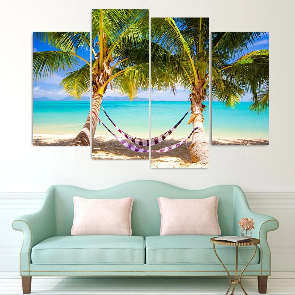 4-Piece-Canvas-Art-Canvas-Painting-Beach-Hammock-Palm-HD-Printed-Wall-Art-Home-Decor-Poster (2)