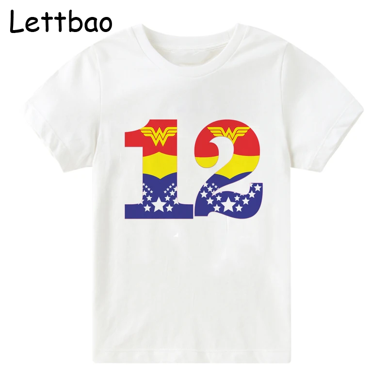 Детская футболка детская футболка с надписями и цифрами и героями мультфильмов «чудо-женщина» для детей от 2 до 12 лет летняя одежда для мальчиков, футболка на день рождения