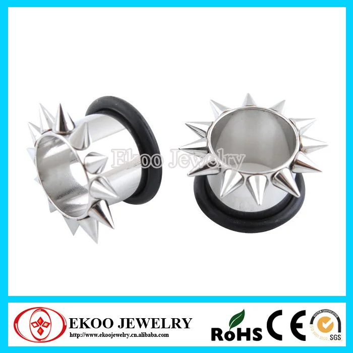 Steel Ear Flesh Tunnel with Spikes and Rubber Body Jewelry