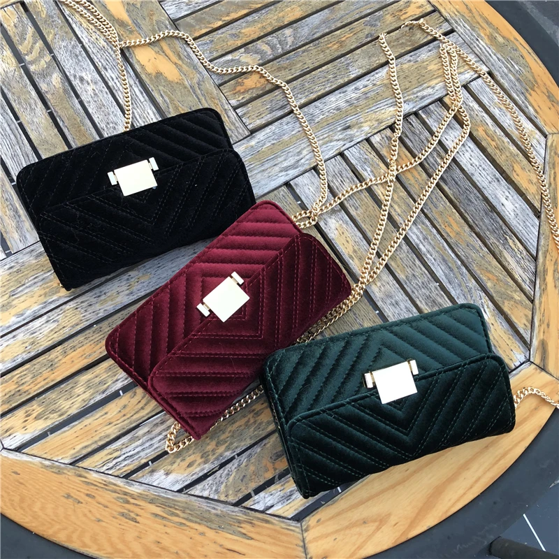 Бархатная маленькая квадратная сумка 2018 новая бархатная через плечо с цепочкой и