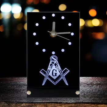 

Masonic Mason Freemason Electronic Table Clock Masonic Signs Square & Compass Freemason Logo Desk Clock Watch With LED Backlight