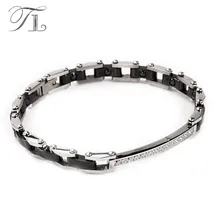 TL Stainless Steel Silver Ceramic Bangles Bracelets Energy Bracelet Black&White Ceramic Bracelet Inlaid Zircon Hologram Jewelry