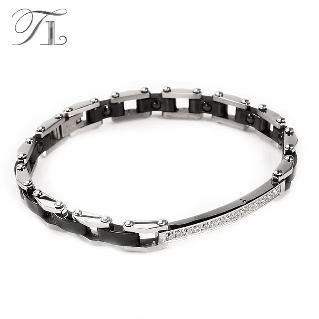 Tl Stainless Steel Silver Ceramic Bangles Bracelets Energy Bracelet Tl Stainless Steel Silver Ceramic Bangles Bracelets Energy Bracelet Black White Inlaid Zircon Hologram Jewelry