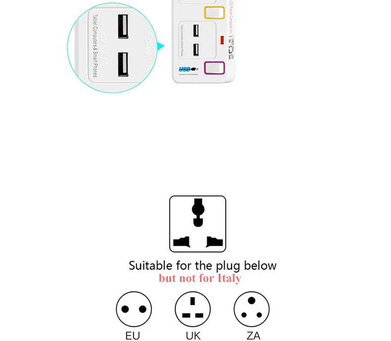 Удлинитель для путешествий с USB силовой полосой Защита от перенапряжения 1,8 м шнур Международный Универсальный 4 индивидуально переключаемый ЕС штекер