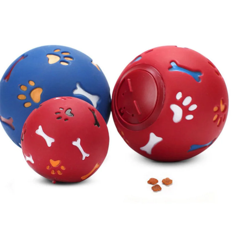 Собачий игровой мяч, Интерактивная игрушка для зубов Прорезывание Зубов, резиновый мяч для жевания, диспенсер для утечки еды, синий, красный, 7,5 см/2,95 дюйма