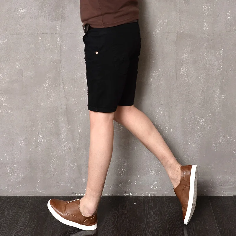 LEDINGSEN Men's White Ripped Skinny Denim Shorts Bermuda Black Distressed Hole Jean Shorts Cotton Casual Fashion Summer Shorts